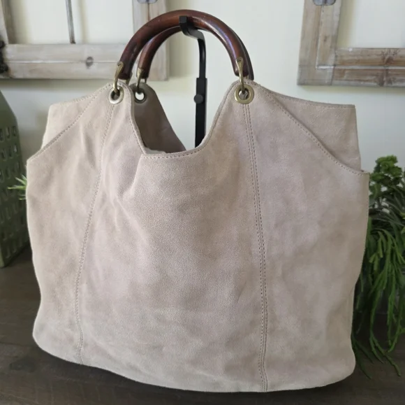Banana Republic Suede HOBO Bag With Wooden Handles - Picture 10 of 14
